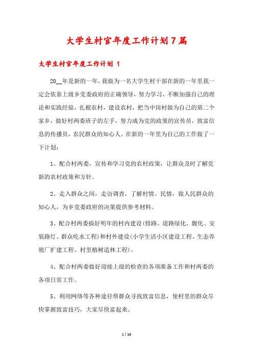 大学生村官年度工作计划7篇