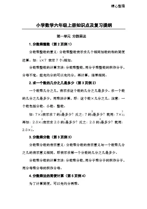 人教版小学六年级数学上册提纲