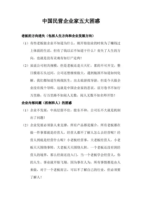中国民营企业家五大困惑