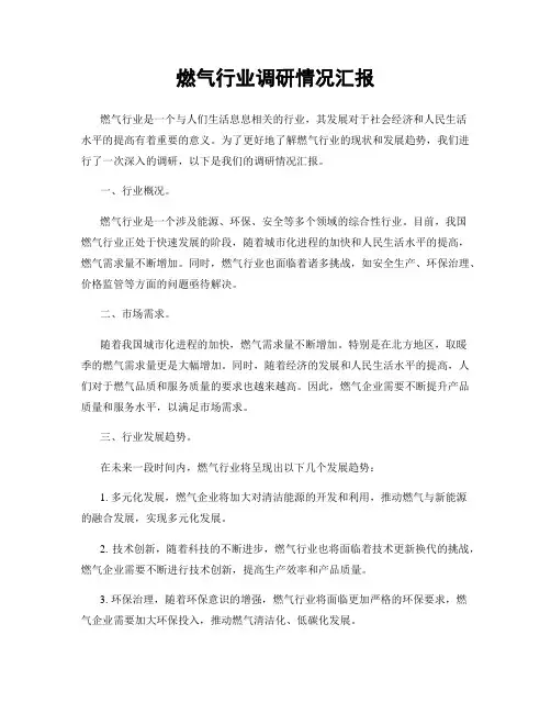 燃气行业调研情况汇报