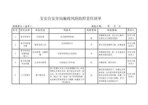 宝安公安分局廉政风险防控责任清单