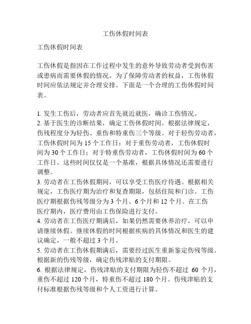 工伤休假时间表