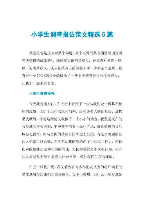 小学生调查报告范文精选5篇
