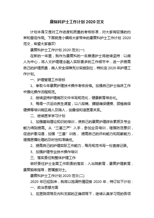 康复科护士工作计划2020范文