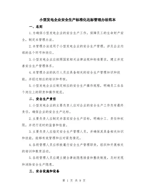 小型发电企业安全生产标准化达标管理办法范本（3篇）