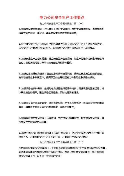 电力公司安全生产工作要点2篇