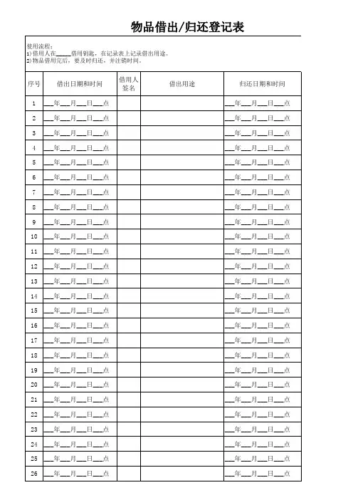 物品借出、归还登记表