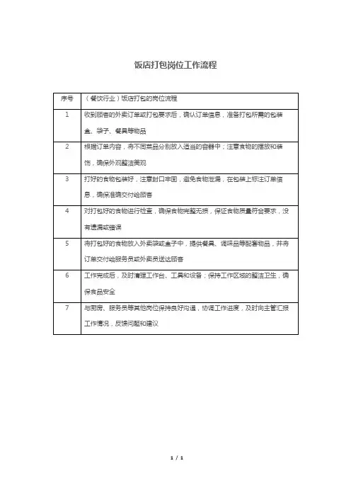 饭店打包岗位工作流程