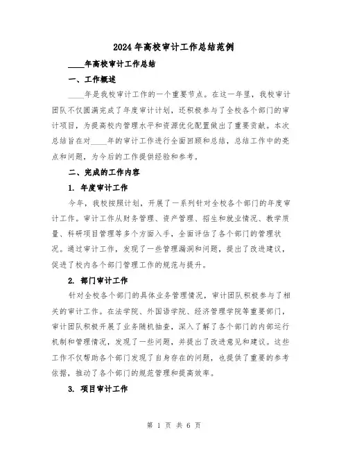 2024年高校审计工作总结范例（2篇）