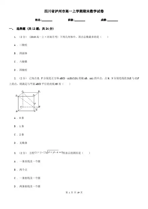 四川省泸州市高一上学期期末数学试卷