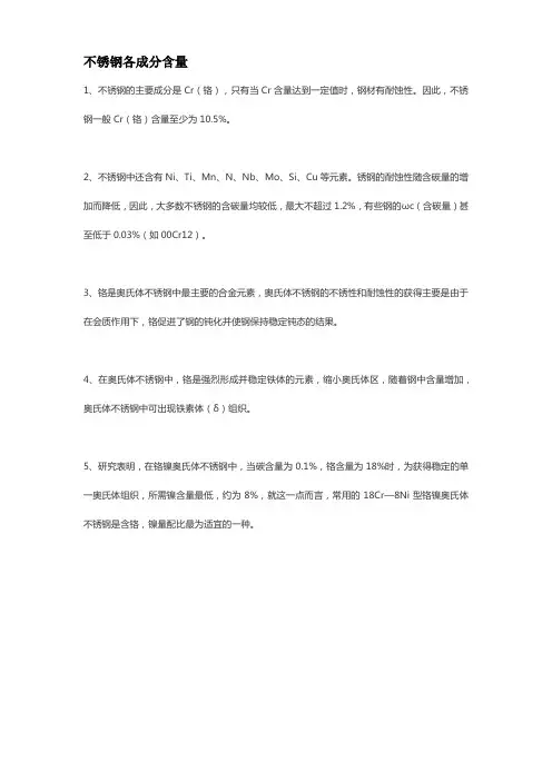 不锈钢各成分含量