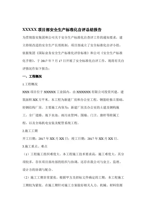 安全生产标准化自评总结报告-项目部.doc