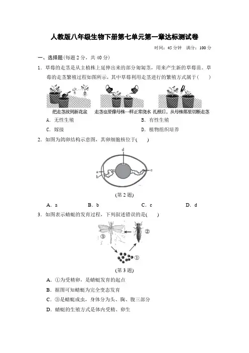 人教版八年级生物下册第七单元第一章学情评估 附答案 (2)