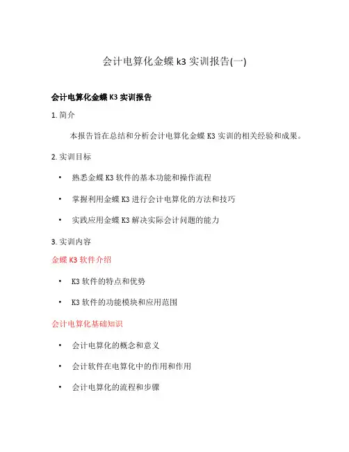 会计电算化金蝶k3实训报告(一)