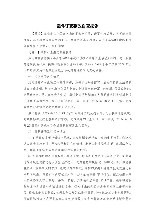 案件评查整改自查报告