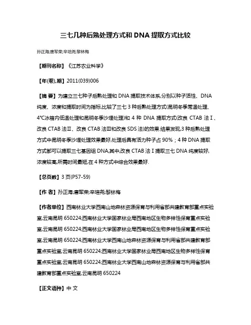 三七几种后熟处理方式和DNA提取方式比较