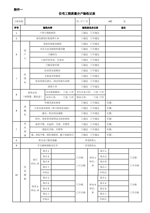 住宅工程质量分户验收记录表
