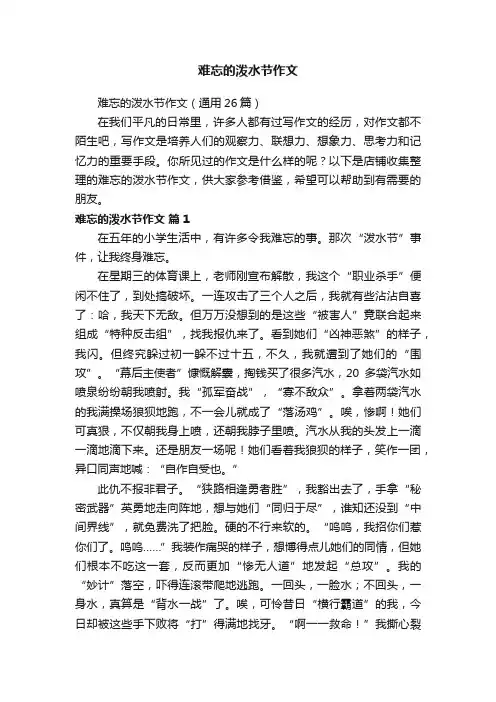 难忘的泼水节作文