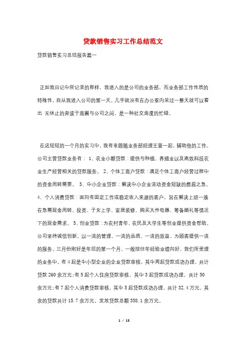 贷款销售实习工作总结范文