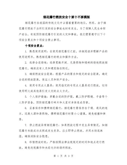 烟花爆竹燃放安全十要十不要模版