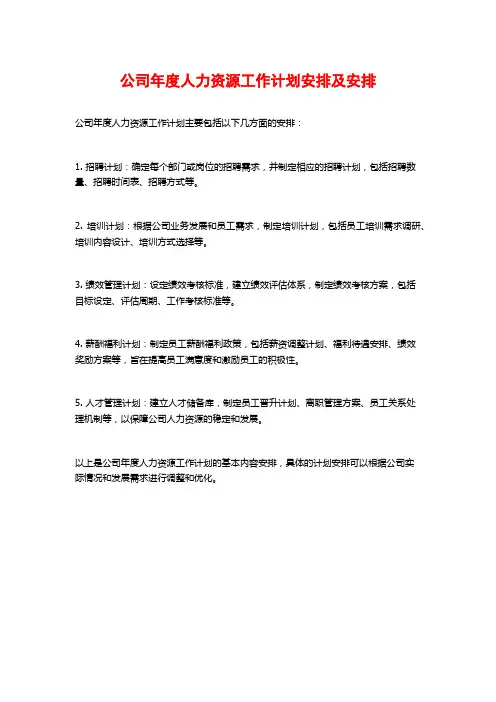 公司年度人力资源工作计划安排及安排