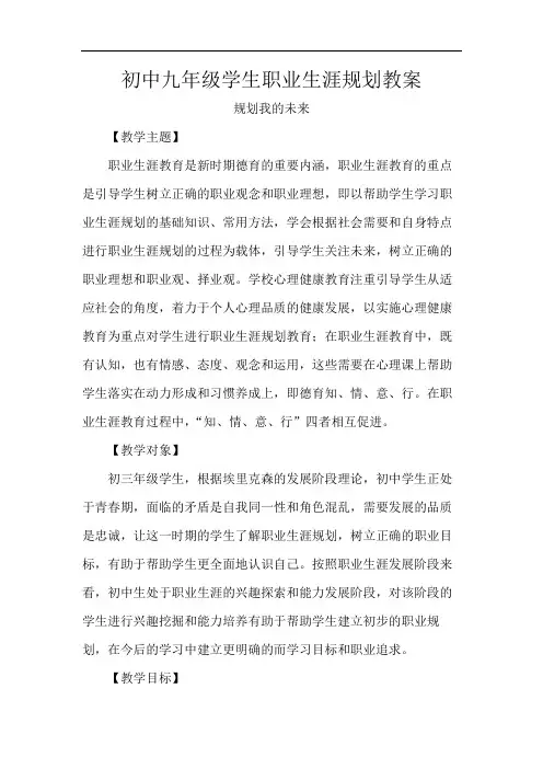 初中九年级学生职业生涯规划教案
