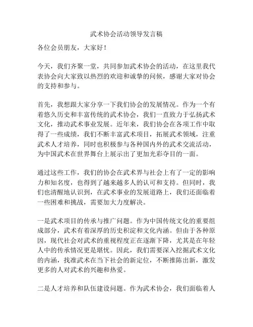 武术协会活动领导发言稿