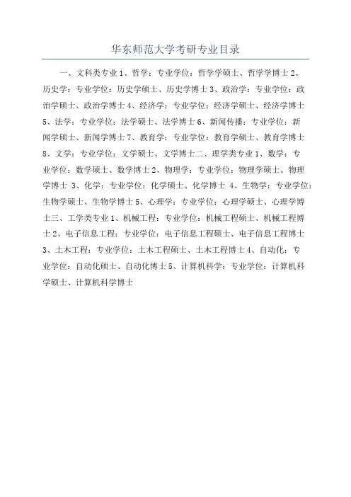 华东师范大学考研专业目录