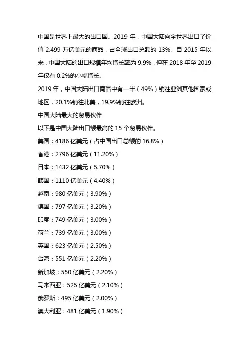 中国贸易伙伴排名