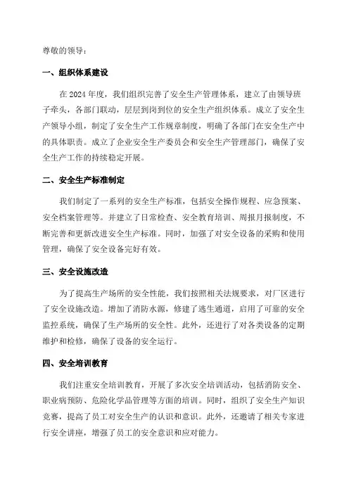 2024年度安全生产主体责任履职报告