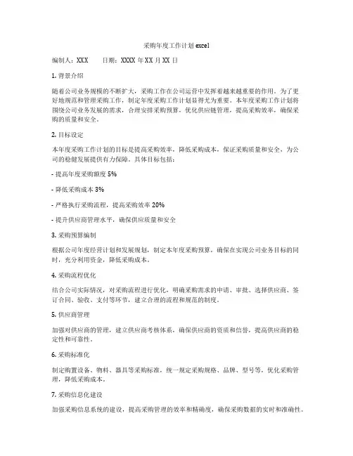 采购年度工作计划excel