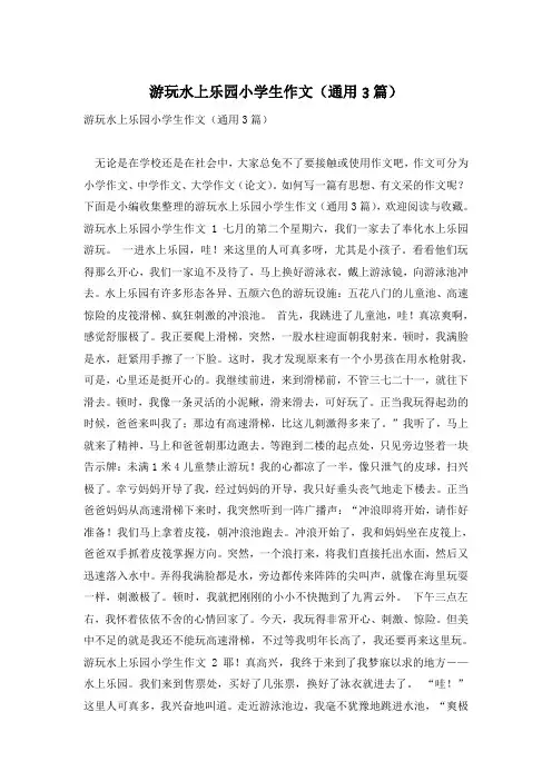 游玩水上乐园小学生作文(通用3篇)