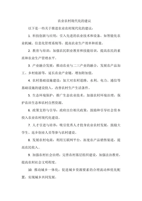 农业农村现代化的建议