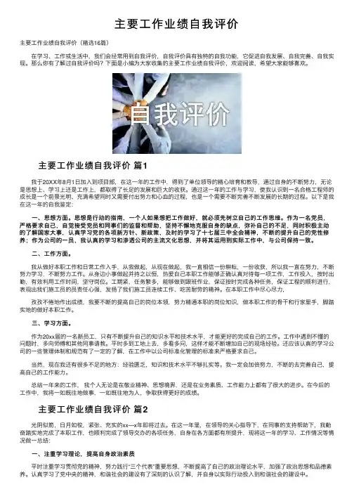 主要工作业绩自我评价