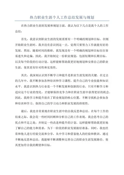 热力职业生涯个人工作总结发展与规划