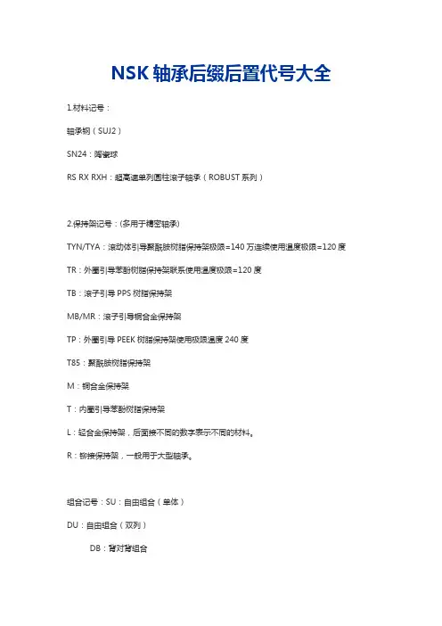 NSK轴承后缀后置代号大全