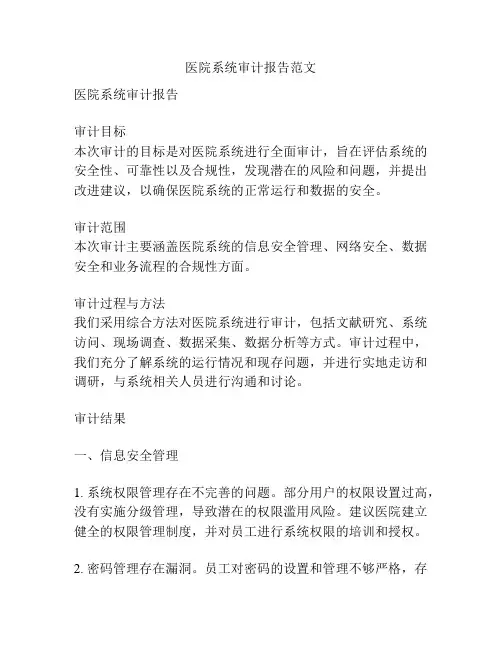 医院系统审计报告范文