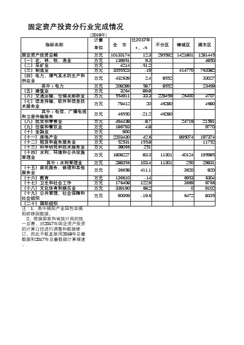 揭阳市统计年鉴2019社会经济发展指标数据：固定资产投资分行业完成情况