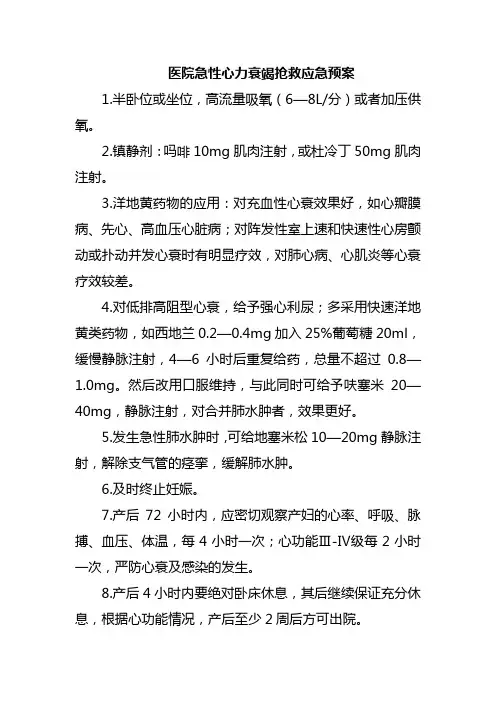 医院急性心力衰竭抢救应急预案