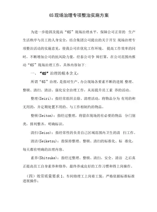 6s现场管理专项整治实施方案