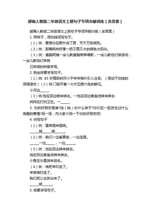部编人教版二年级语文上册句子专项突破训练（含答案）