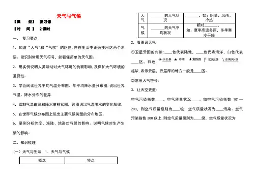 七年级地理上册第四单元天气与气候复习学案1(无答案)商务星球版