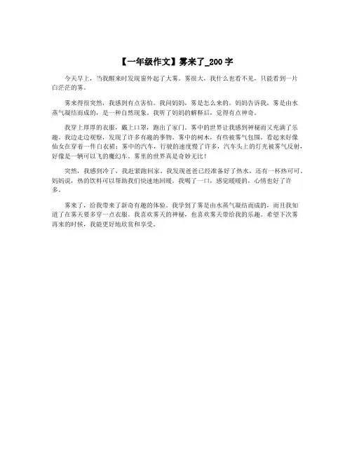 【一年级作文】雾来了_200字