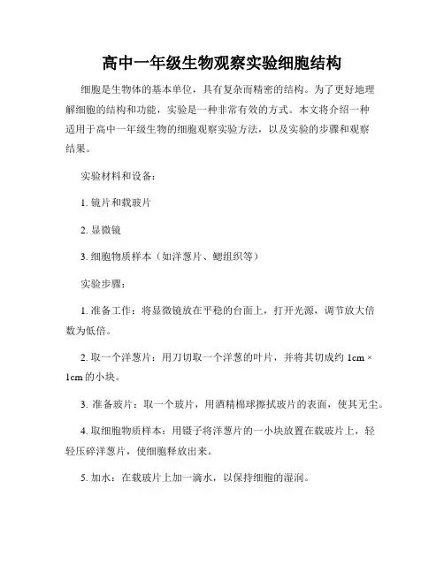 高中一年级生物观察实验细胞结构