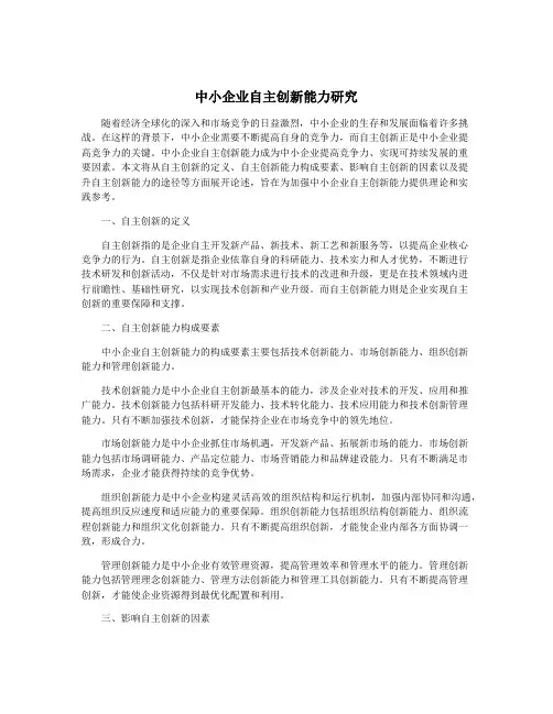 中小企业自主创新能力研究