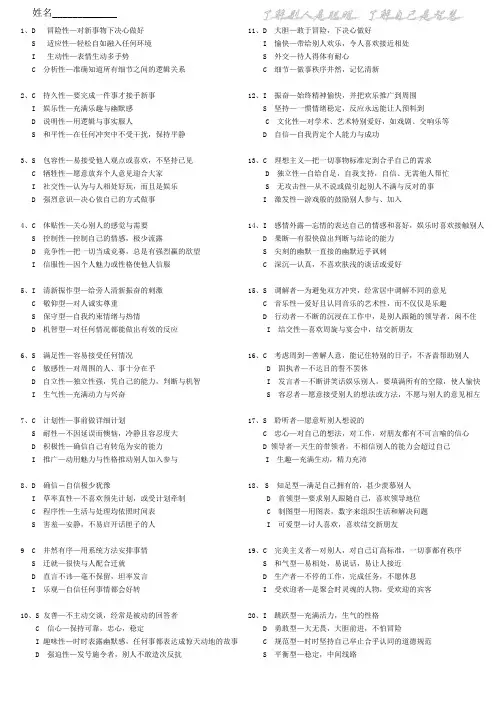 DISC测试表
