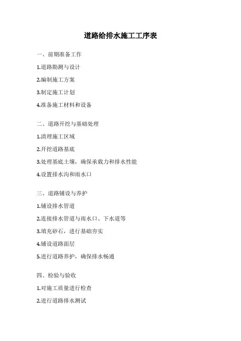 道路给排水施工工序表