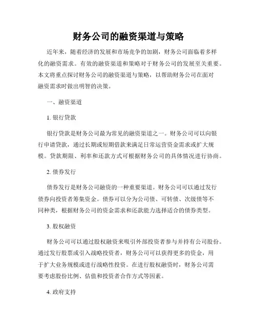 财务公司的融资渠道与策略