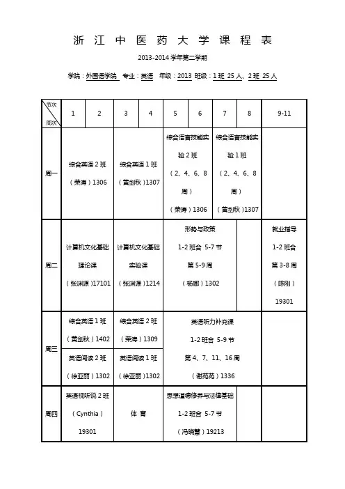 英语专业2013-2014(2)课表定稿2013.12.13新格式