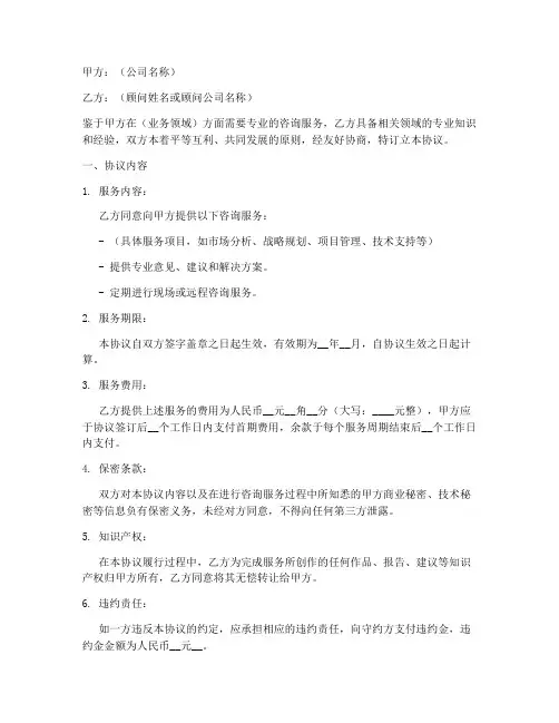 外部顾问合作协议模板范文